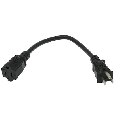 1ft Standard Power Extension Cord (NEMA 5-15P to 5-15R Plug 16AWG, Black