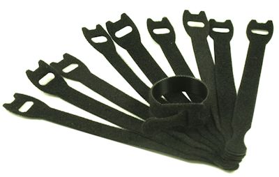 My Cable Mart - 6inch Cable Ties (Hook/Loop), Fabric, Pkg of 10, Black