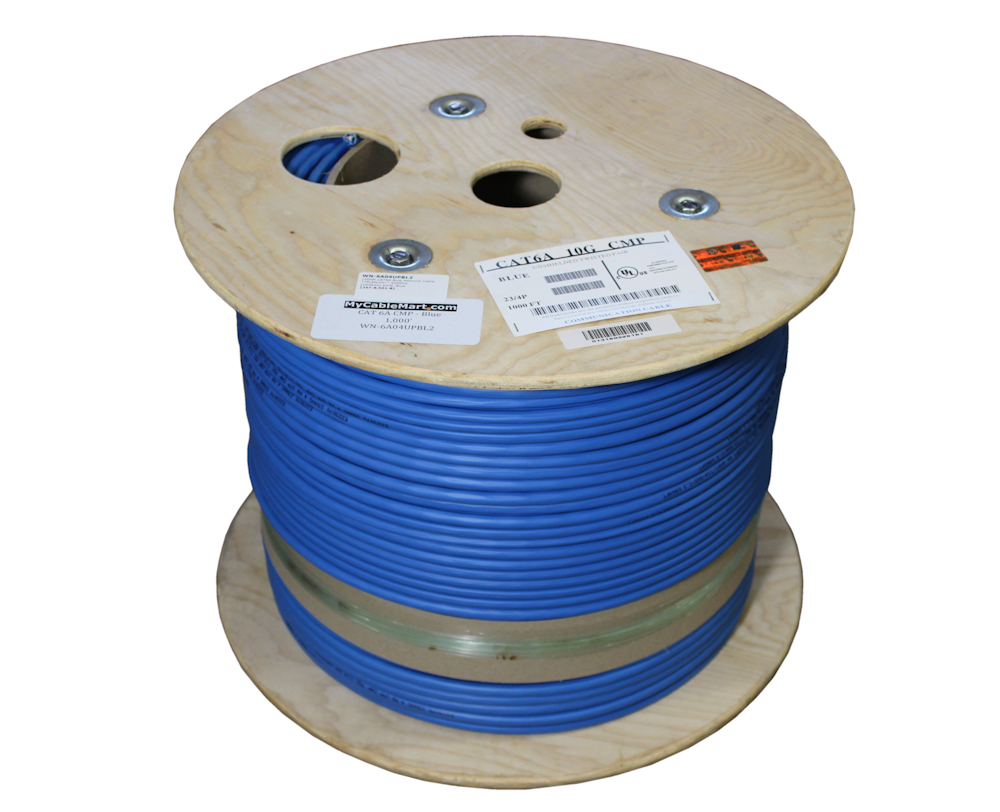 1000ft CAT6A Bulk Network Cable **PLENUM** 550Mhz (10Gbits) Solid Blue