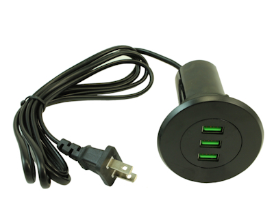 Cable Mart - 3 Port USB Amp Grommet/Desk Style Power Stations Black