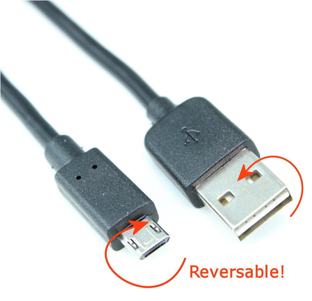 1.5ft REVERSIBLE USB 2.0 Type A Male to Micro-B 5-Pin Cable  Nickel Plated